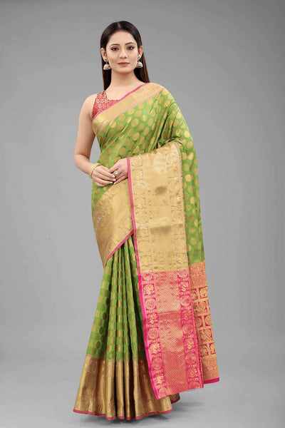 Buy Green Art Silk Polka Dot Banarasi One Minute Saree Online 