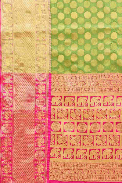 Buy Green Art Silk Polka Dot Banarasi Saree Online - Side 