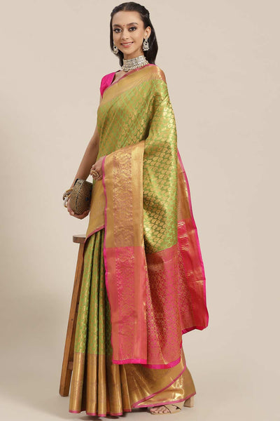 Buy Green Soft Art Silk Floral Printed Banarasi Saree Online - Front 