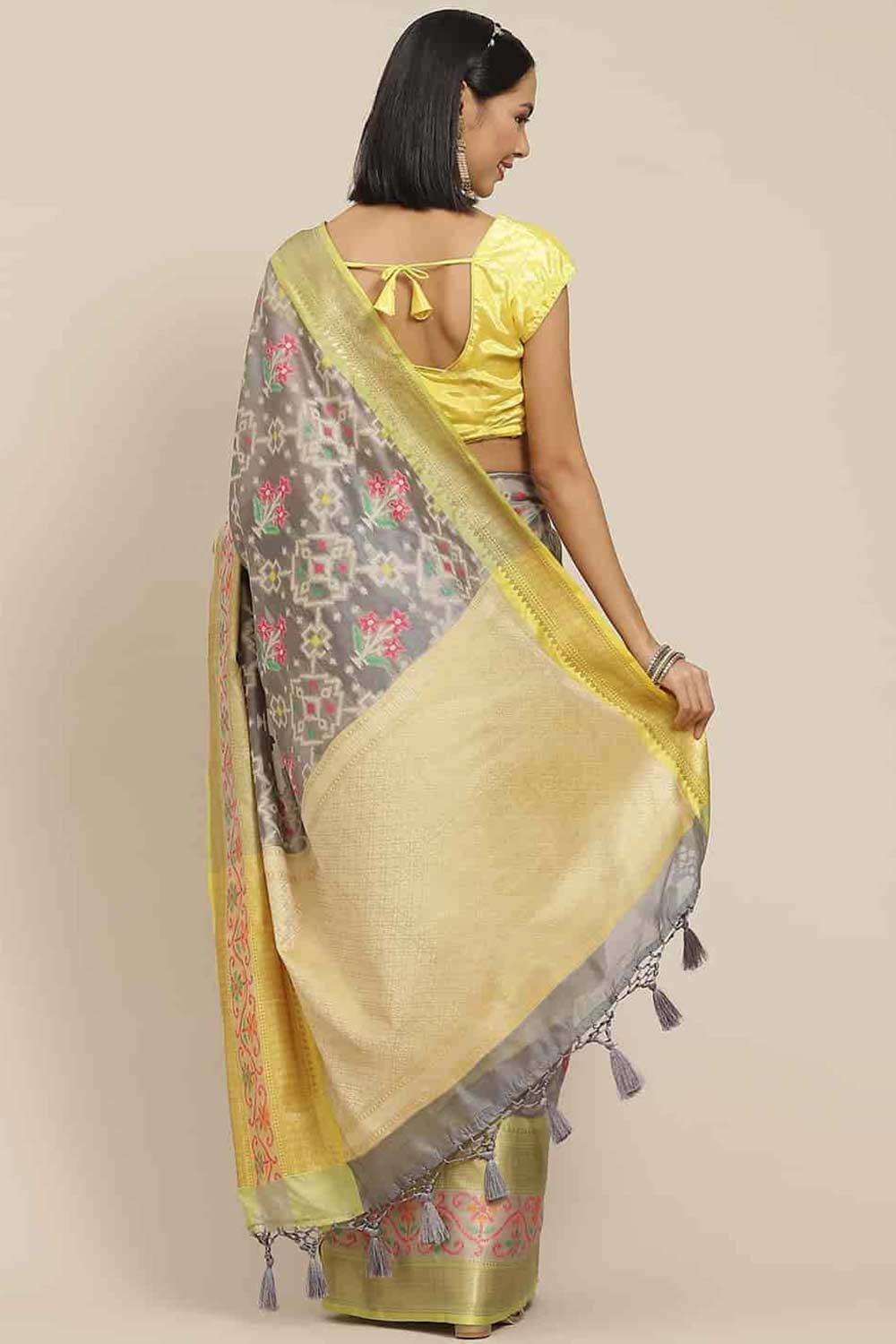 Buy Grey Art Silk Ikat Ikkat Saree Online - Front 