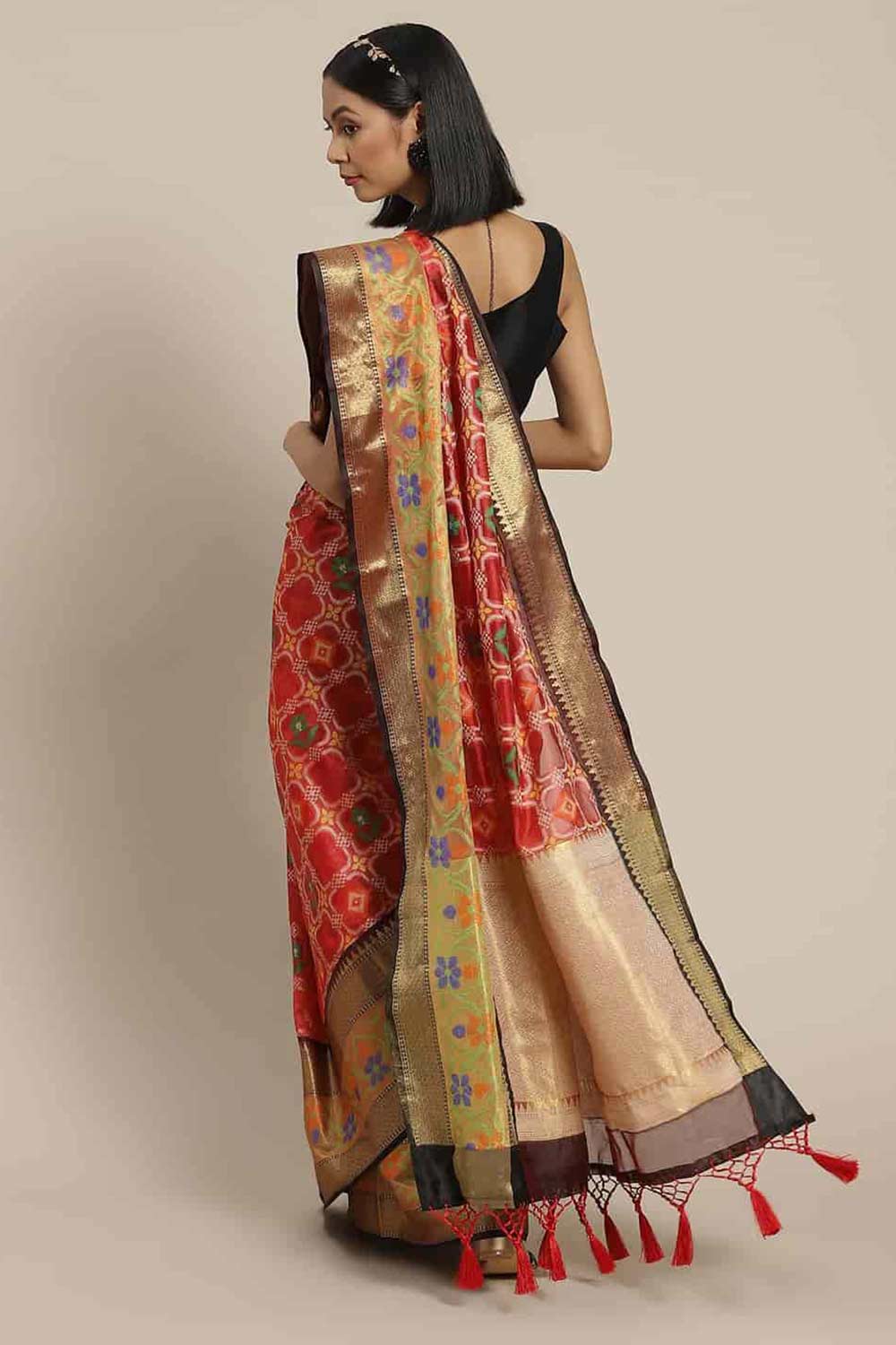 Buy Red Art Silk Ikat Ikkat Saree Online - Front 