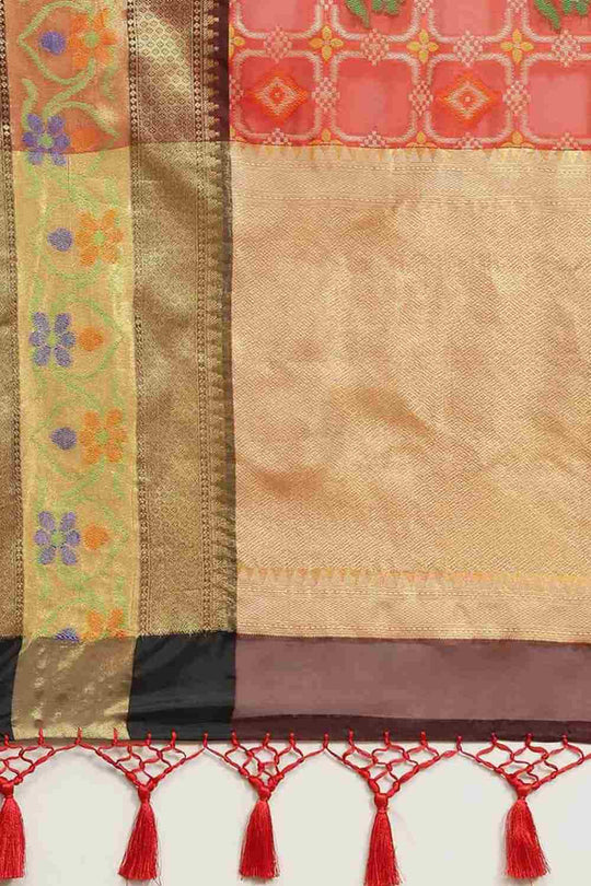 Buy Red Art Silk Ikat Ikkat Saree Online - Side 