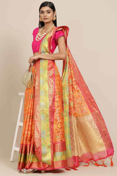 Buy Orange Art Silk Ikat Ikkat One Minute Saree Online 