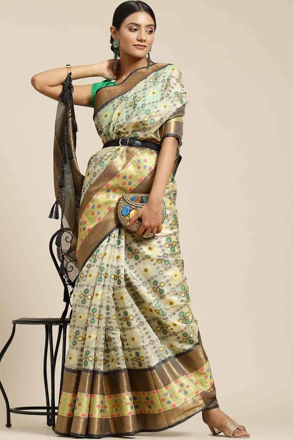 Buy Beige Art Silk Ikat Ikkat One Minute Saree Online 