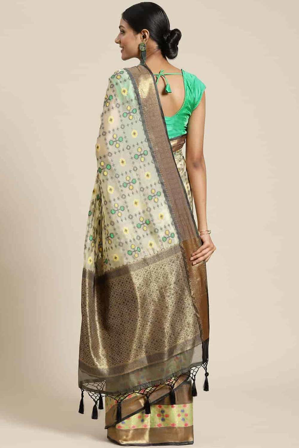 Buy Beige Art Silk Ikat Ikkat Saree Online - Front 