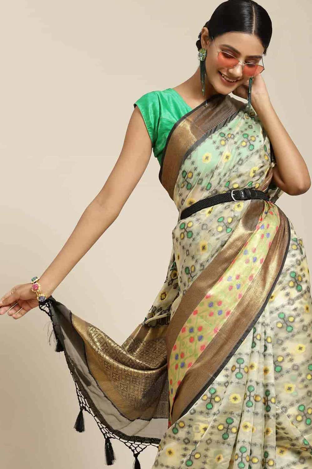 Buy Beige Art Silk Ikat Ikkat Saree Online - Back 