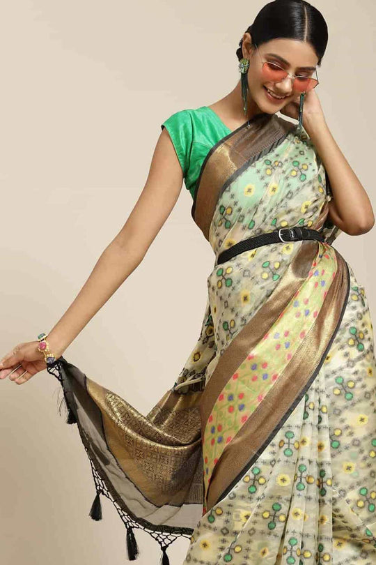 Buy Beige Art Silk Ikat Ikkat Saree Online - Back 