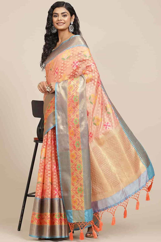 Buy Peach Art Silk Ikat Ikkat One Minute Saree Online 