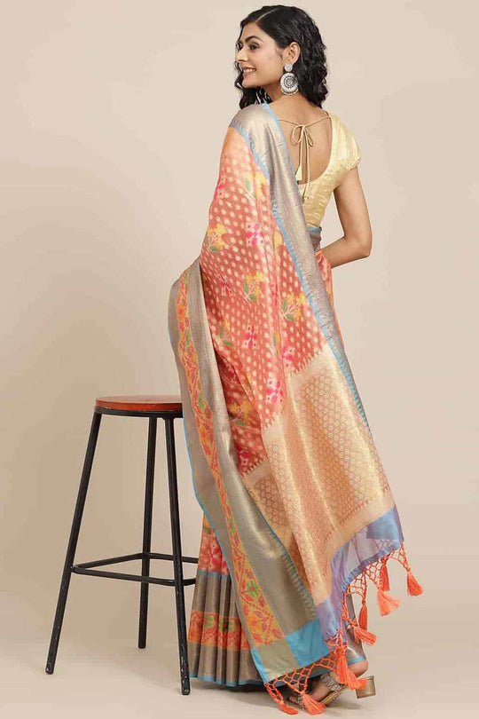 Buy Peach Art Silk Ikat Ikkat Saree Online - Front 