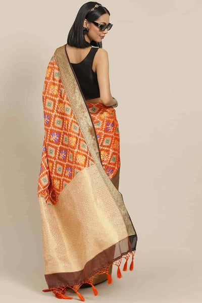 Buy Orange Art Silk Ikat Ikkat Saree Online - Front 