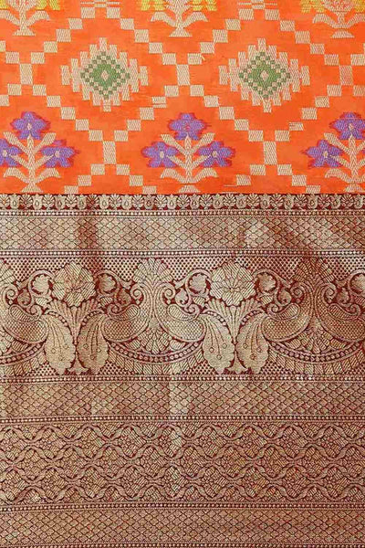 Buy Orange Art Silk Ikat Ikkat Saree Online - Zoom Out 