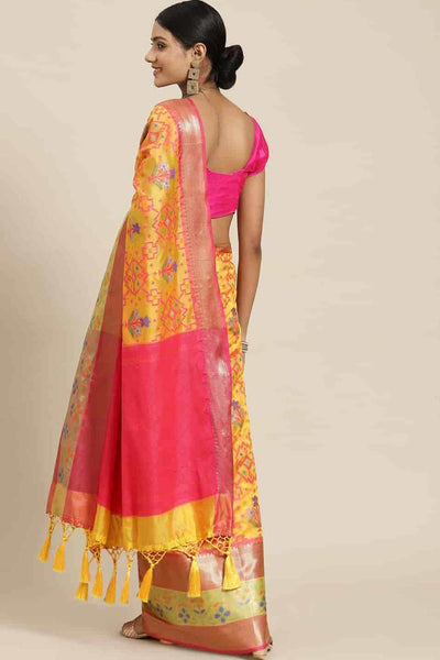 Buy Yellow Art Silk Ikat Ikkat Saree Online - Front 