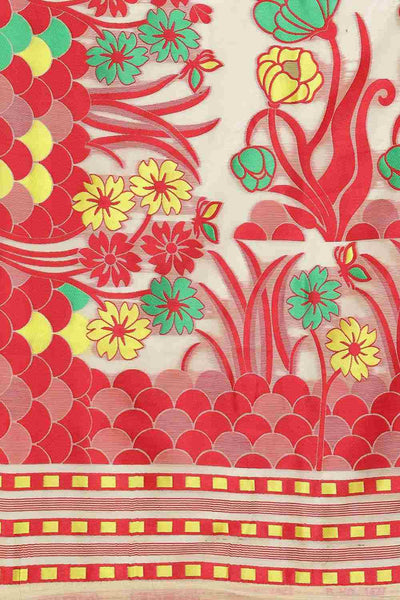Buy Beige Cotton Floral Jamdani Saree Online - Zoom Out 