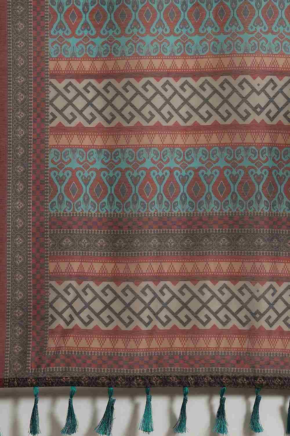 Buy Teal Cotton Block Printed Saree Online - Zoom In 