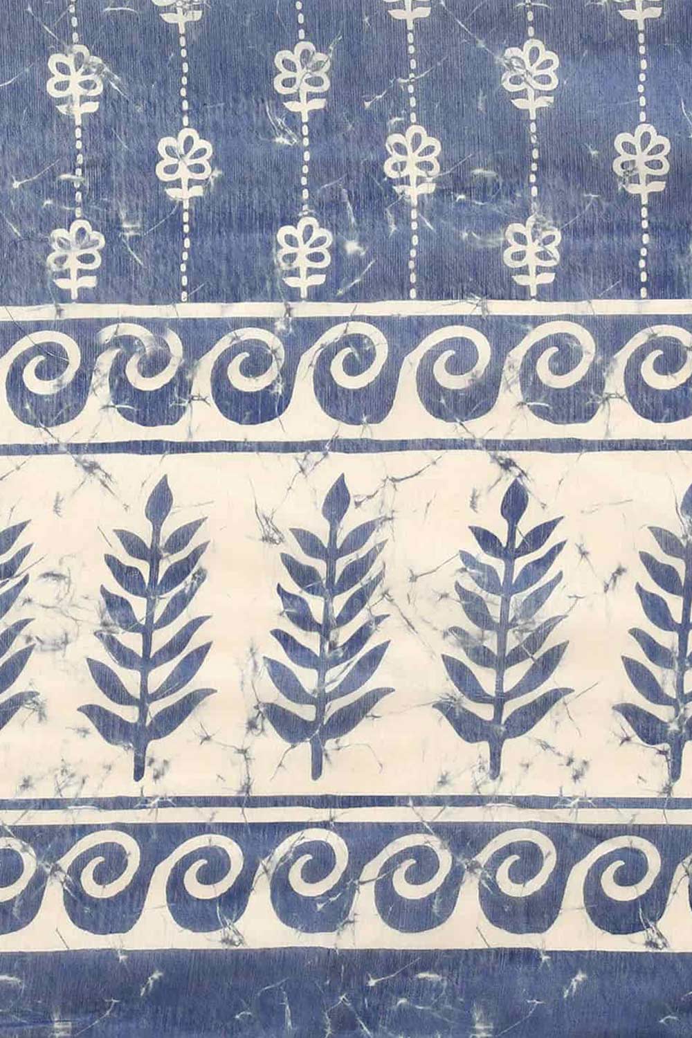 Buy Blue Cotton Block Printed Saree Online - Back 