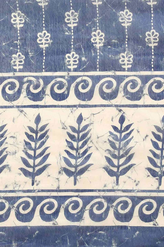 Buy Blue Cotton Block Printed Saree Online - Back 