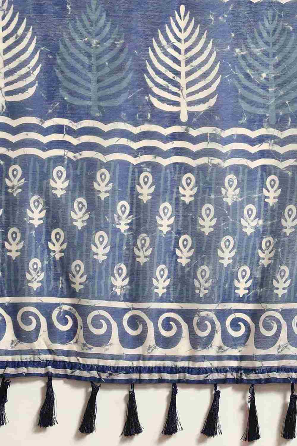 Buy Blue Cotton Block Printed Saree Online - Zoom In 