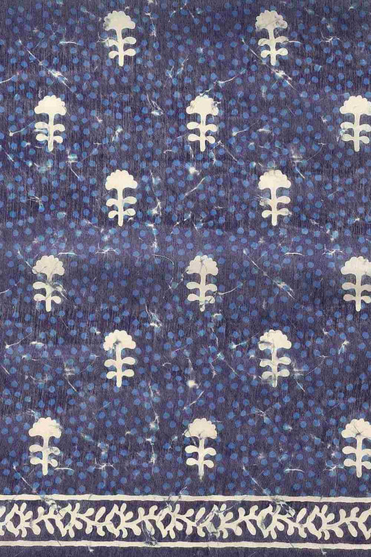 Buy Blue Cotton Block Printed Saree Online - Back 
