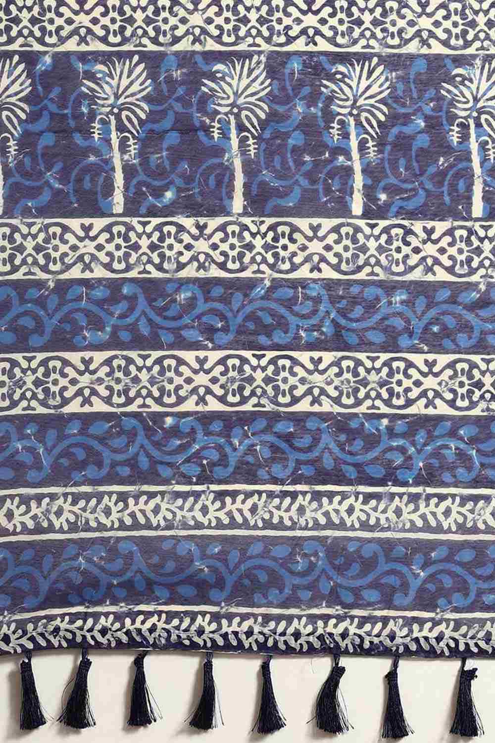 Buy Blue Cotton Block Printed Saree Online - Zoom In 