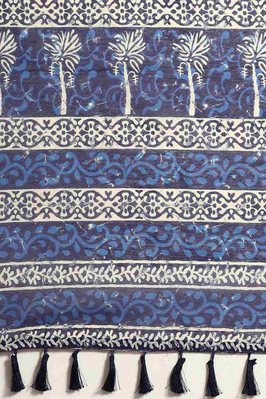 Buy Blue Cotton Block Printed Saree Online - Zoom In 