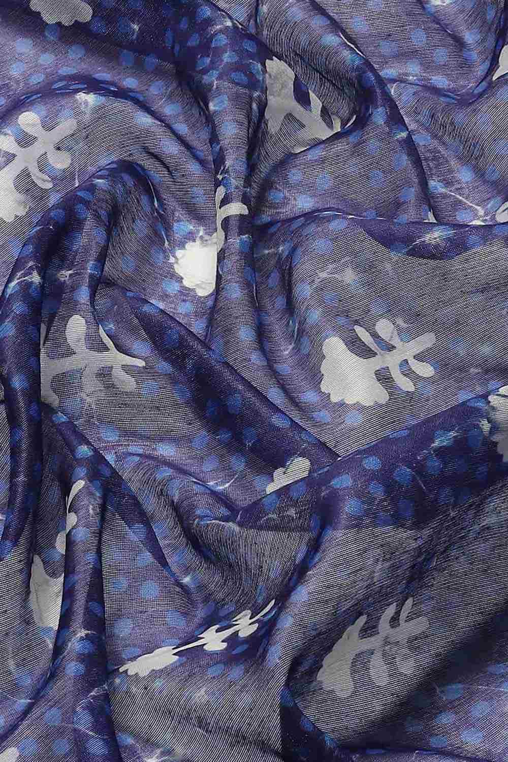 Buy Blue Cotton Block Printed Saree Online - Zoom Out 