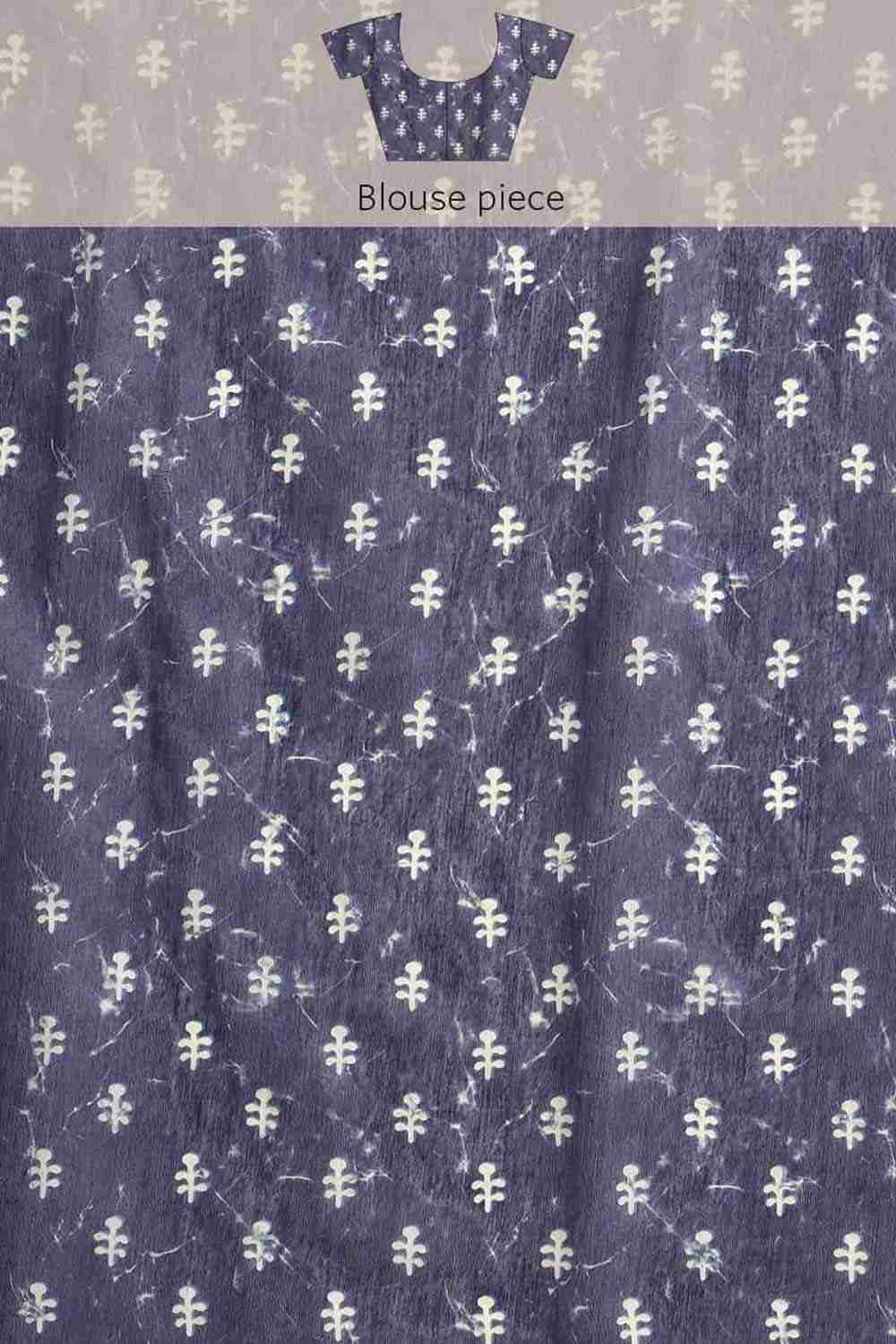 Buy Blue Cotton Block Printed Saree Online - Side1 