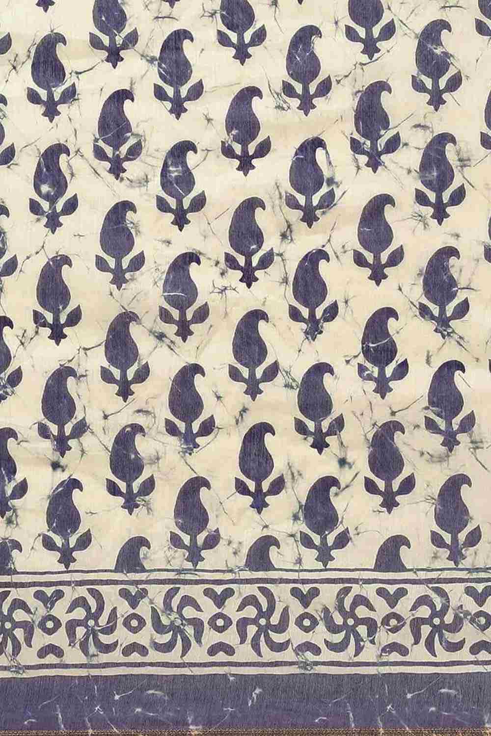 Buy Blue Cotton Block Printed Saree Online - Back 