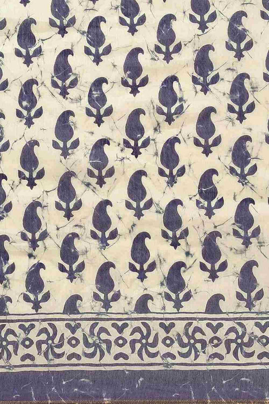Buy Blue Cotton Block Printed Saree Online - Back 