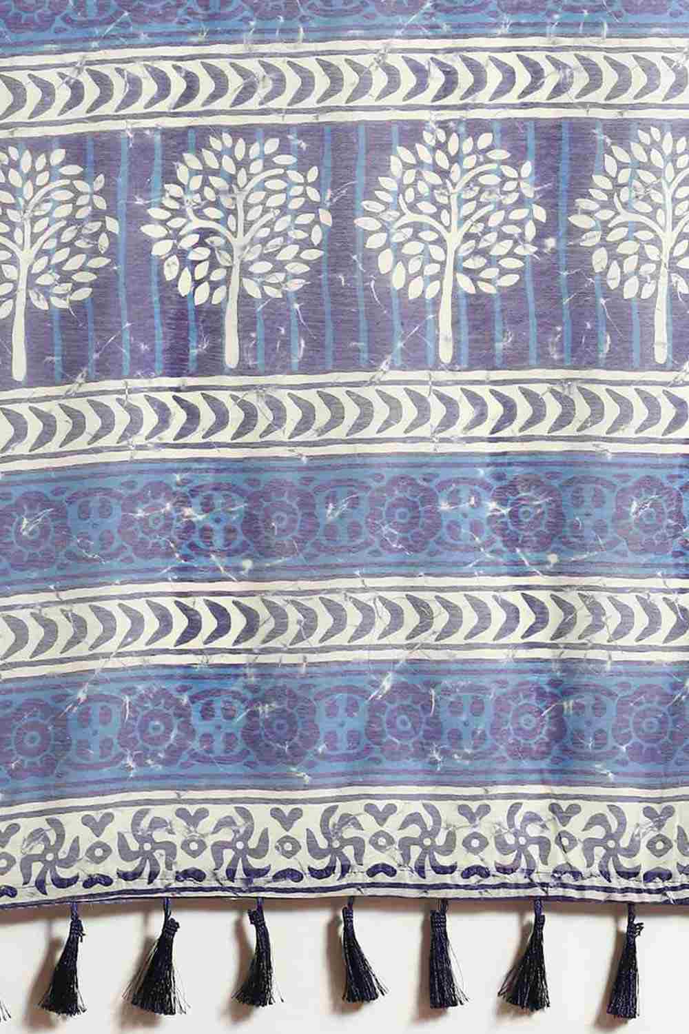 Buy Blue Cotton Block Printed Saree Online - Zoom In 