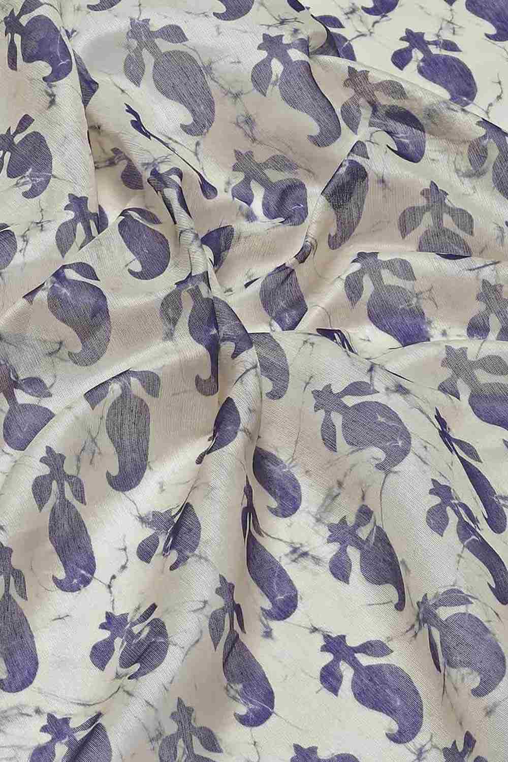 Buy Blue Cotton Block Printed Saree Online - Zoom Out 