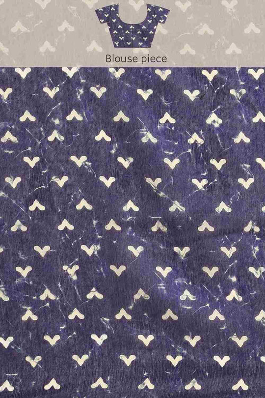Buy Blue Cotton Block Printed Saree Online - Side1 