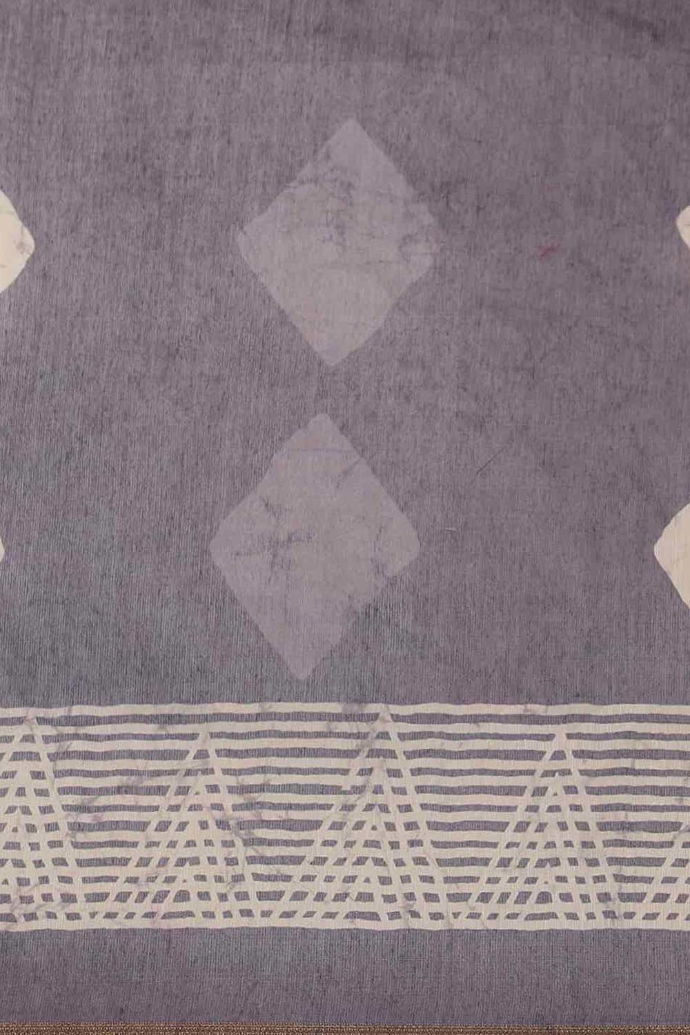 Buy Black Cotton Block Printed Saree Online - Back 