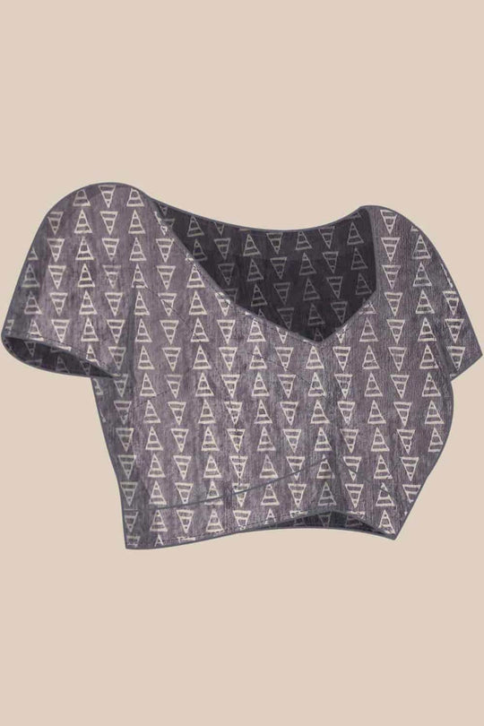 Buy Black Cotton Block Printed Saree Online - Side 