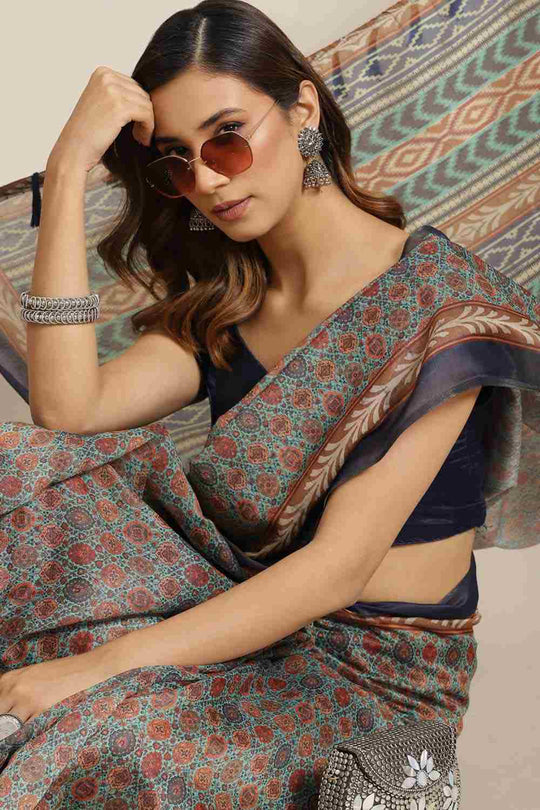 Buy Multicolor Cotton Block Printed One Minute Saree Online 