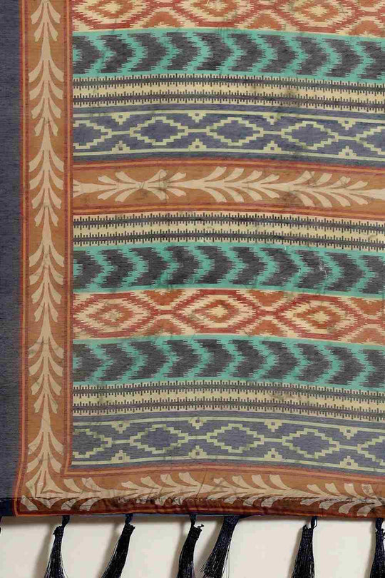 Buy Multicolor Cotton Block Printed Saree Online - Zoom Out 