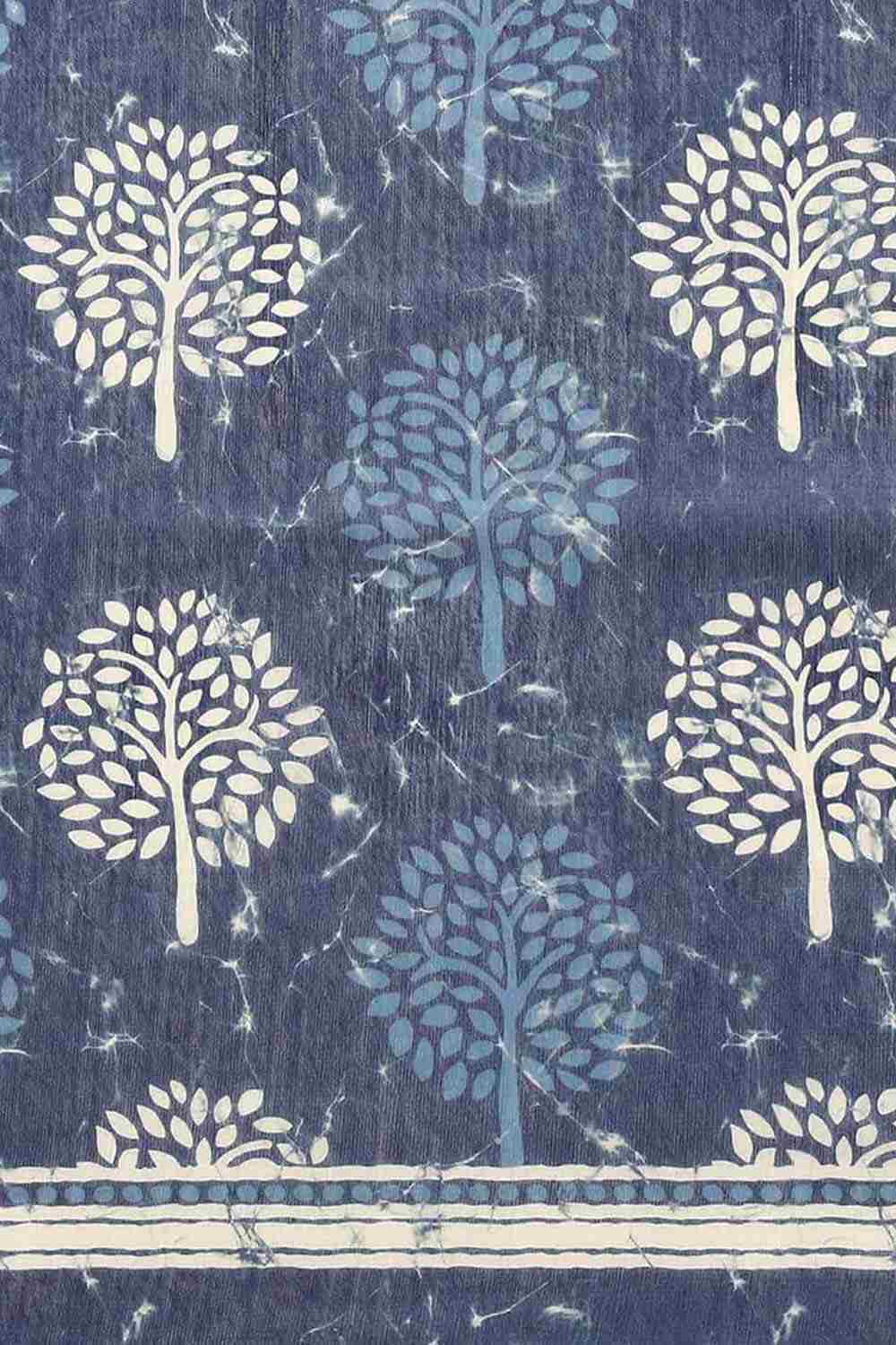 Buy Blue Cotton Block Printed Saree Online - Back 