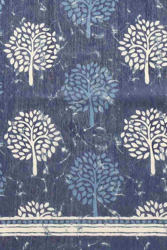 Buy Blue Cotton Block Printed Saree Online - Back 