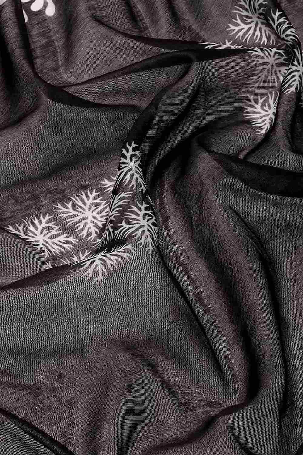 Buy Black Cotton Ethnic Motifs Banarasi Saree Online - Side 