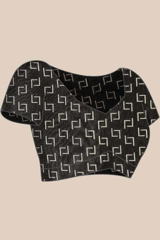 Buy Black Cotton Ethnic Motifs Banarasi Saree Online - Side1 