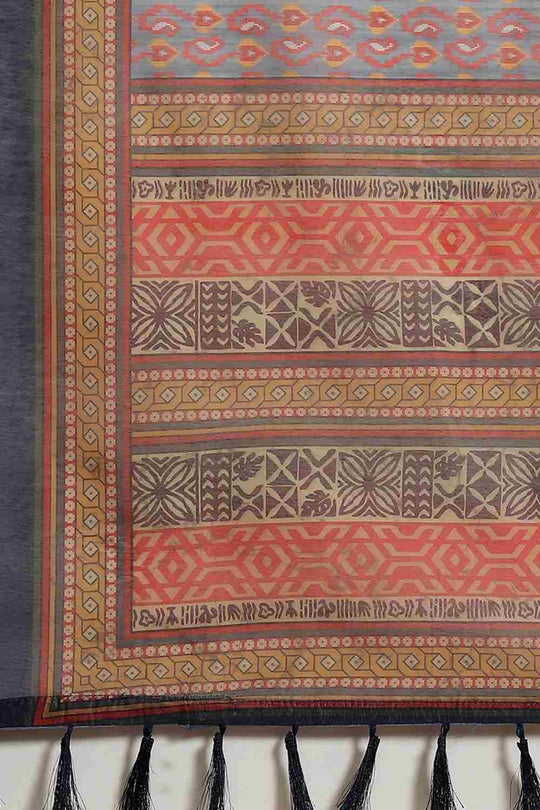 Buy Grey Cotton Block Printed Saree Online - Zoom Out 