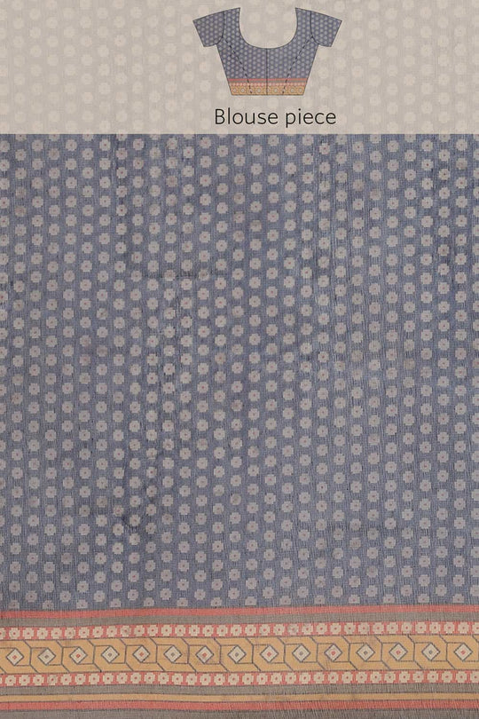 Buy Grey Cotton Block Printed Saree Online - Side1 