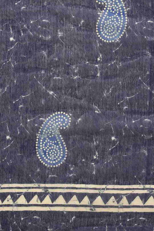 Buy Blue Cotton Block Printed Saree Online - Zoom In 