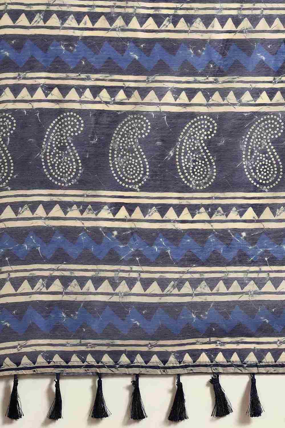 Buy Blue Cotton Block Printed Saree Online - Zoom Out 