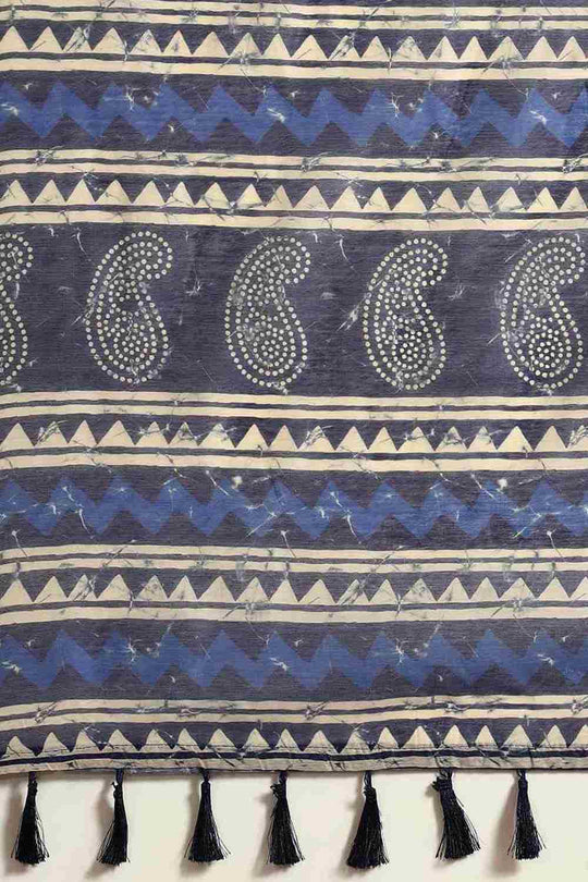 Buy Blue Cotton Block Printed Saree Online - Zoom Out 