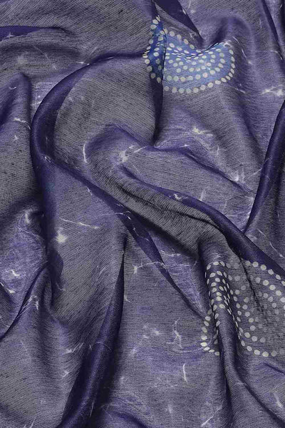 Buy Blue Cotton Block Printed Saree Online - Side 