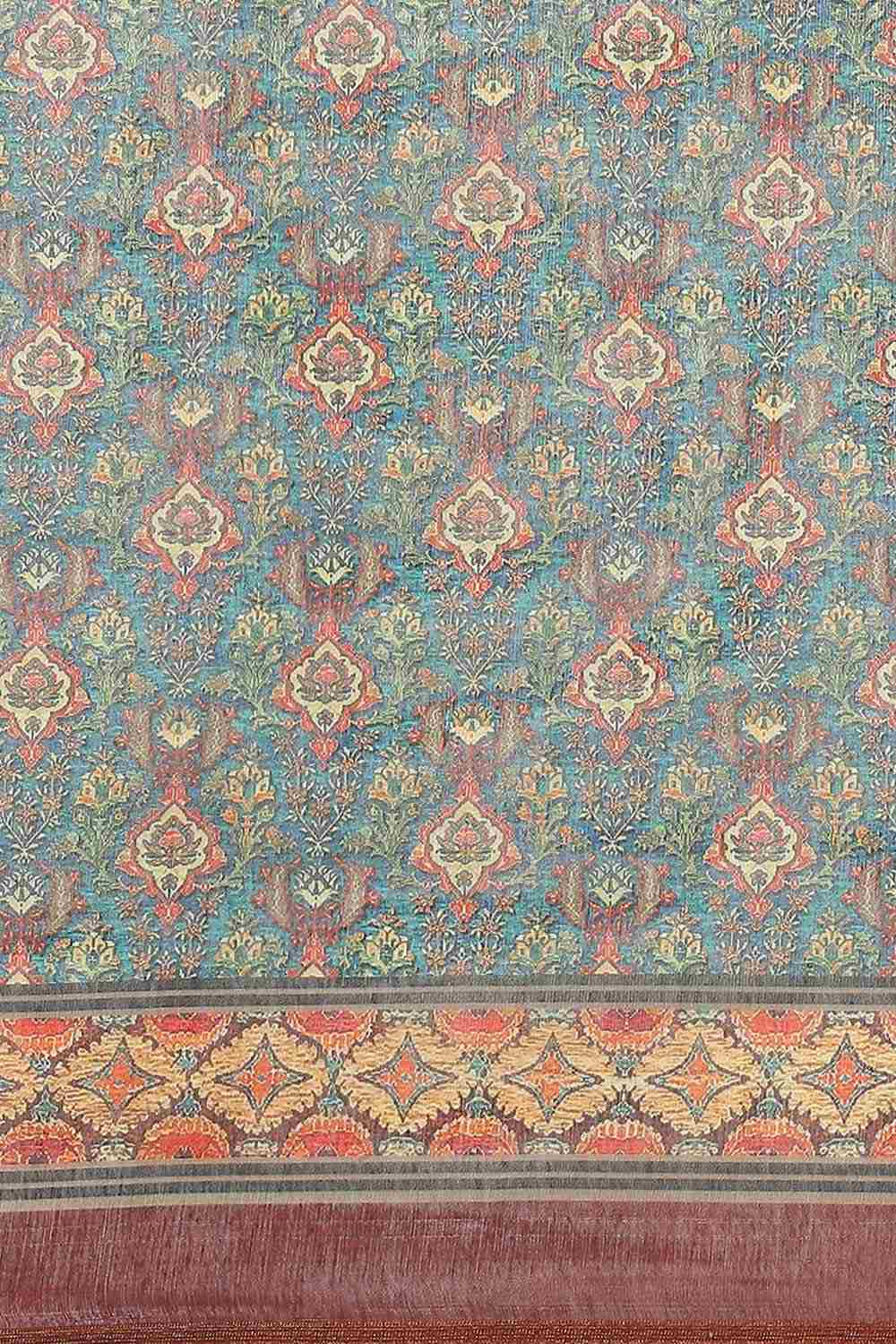 Buy Maroon Cotton Block Printed Saree Online - Zoom In 