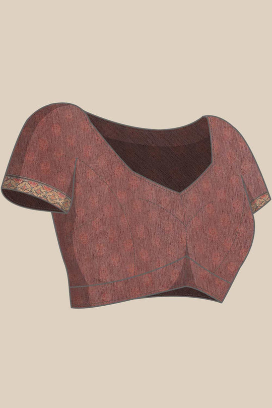 Buy Maroon Cotton Block Printed Saree Online - Side 