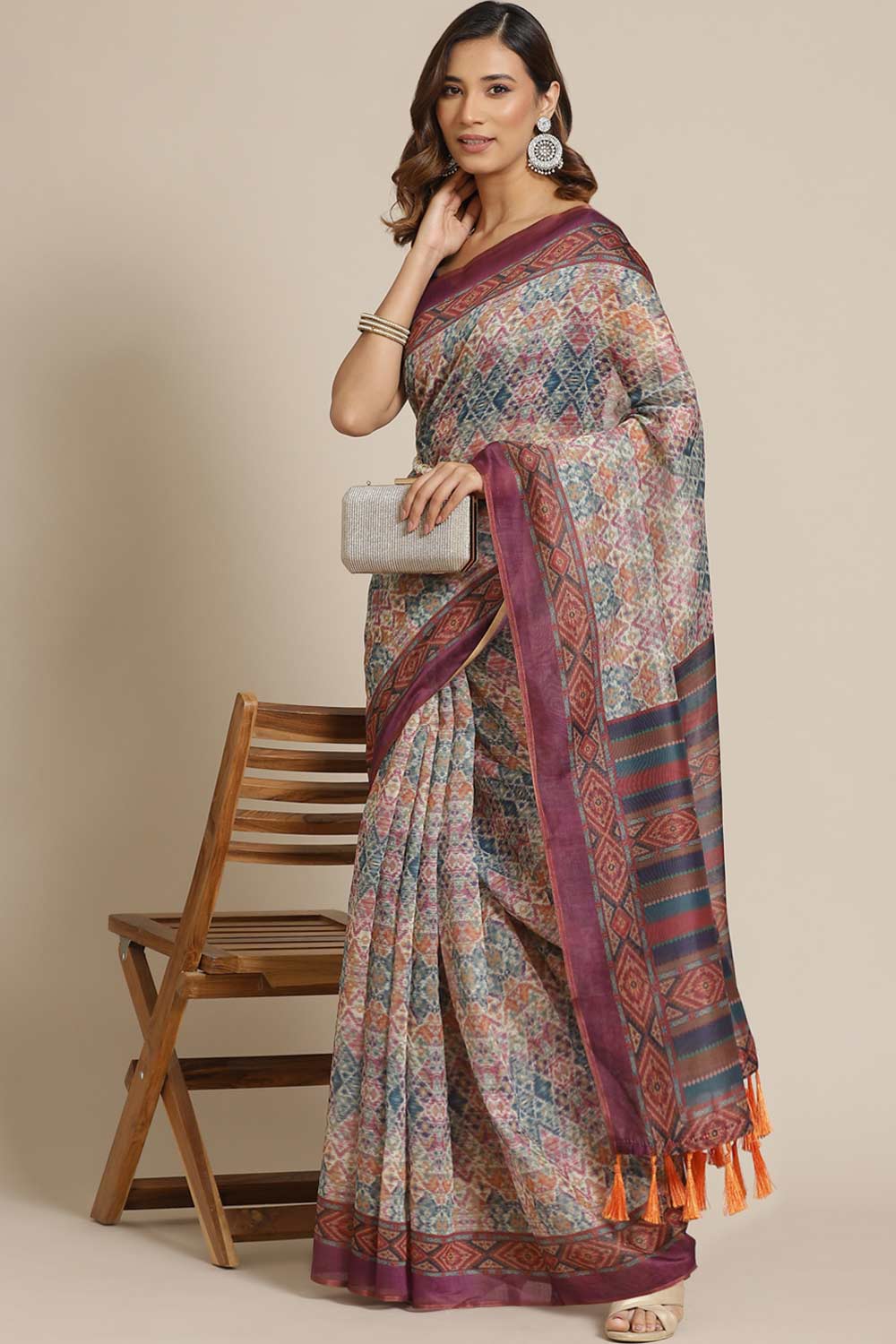 Buy Multicolor Cotton Block Printed One Minute Saree Online 