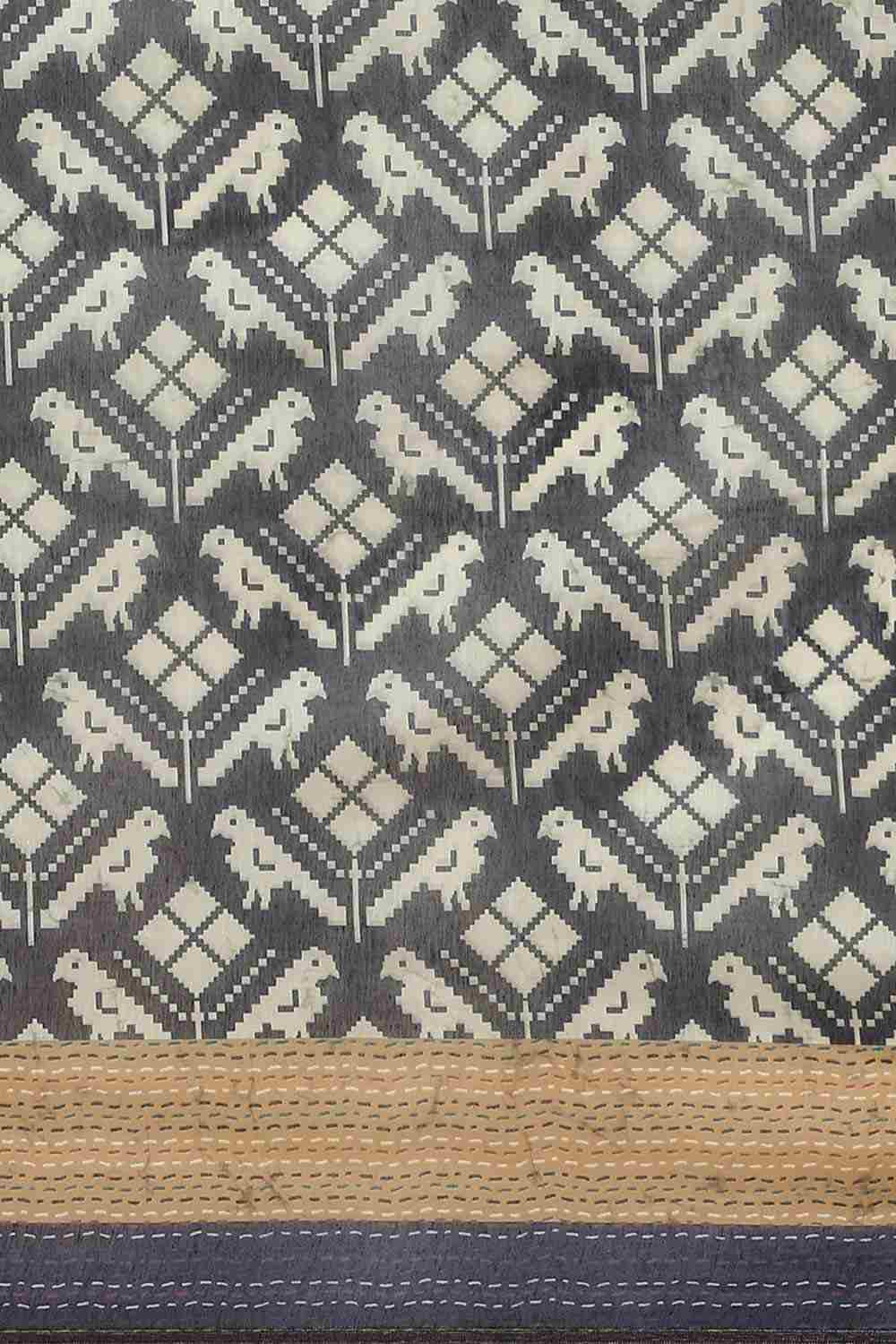 Buy Black Cotton Block Printed Saree Online - Zoom In 