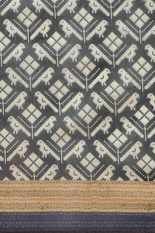 Buy Black Cotton Block Printed Saree Online - Zoom In 